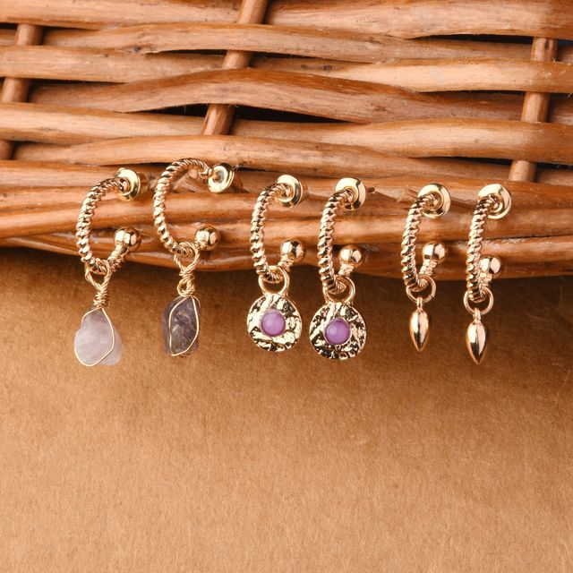 Accessorize London Women Purple Raw Stones Huggie Hoop Earring Pack