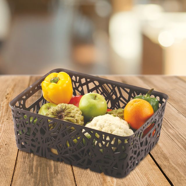 Flair Zig Zag Plastic Multi Purpose Storage Basket | 1 pc Small | Brown