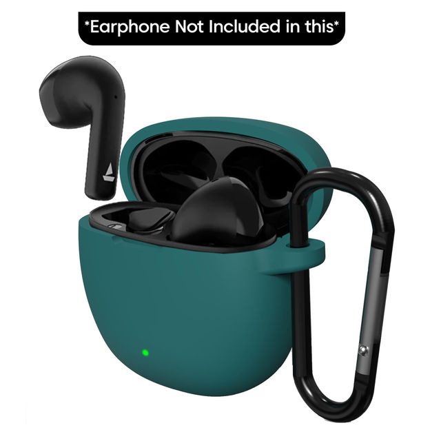 Sounce Portable Silicone Case Cover Scratch Resistant,Carabiner Clip Compatible with Keychain for Boat Airdopes Atom 81 | Green
