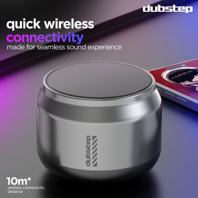 Dubstep Pop 600 Wireless Speaker With 15Hrs Playtime, 52mm Dynamic Driver, TWS Pairing, 6W Output (Grey)