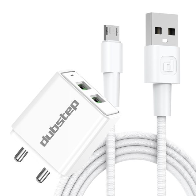 Dubstep Sprint 16W 3.1A Dual USB Port Superfast Charger Adapter (with Cable USBA To Micro USB, White)