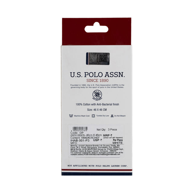 U.S. Polo Assn. Men Pure Cotton Brand Logo Handkerchief Pack Of 3 Assorted - One Size