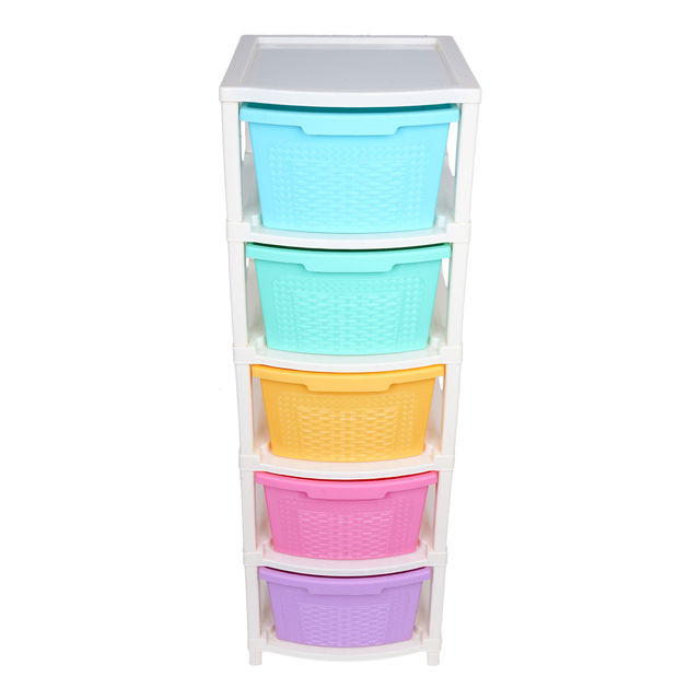 Kuber Industries Plastic Modular Storage Drawer Rack for office|School|Home|5-Tier|Multicolor