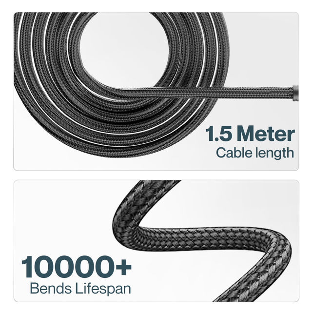 Ambrane Type C to Type C Cable 60W Fast Charging 1.5M Braided Cable for Smartphones (RCTT15, Black)
