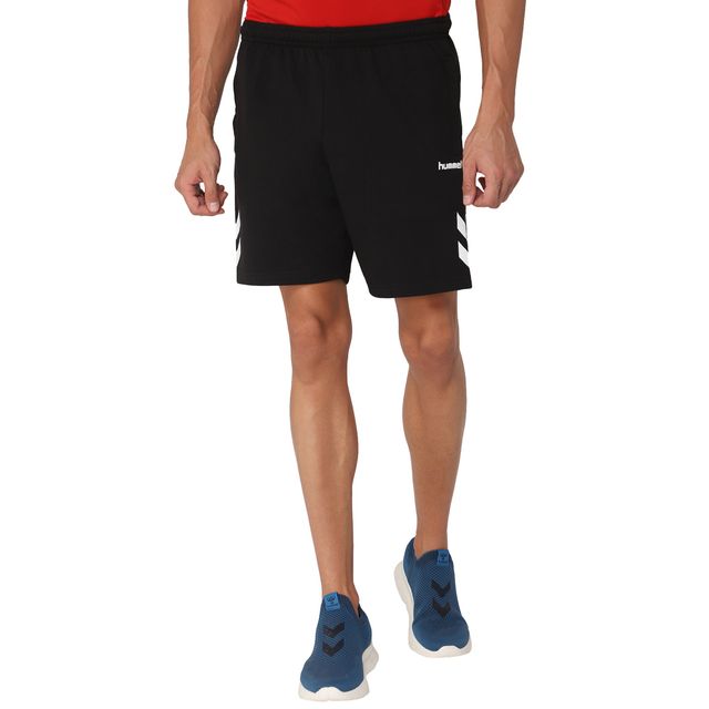 hummel Men's Ray Solid Regular Fit Cotton Poly Shorts with Zipper Pockets | Black - S