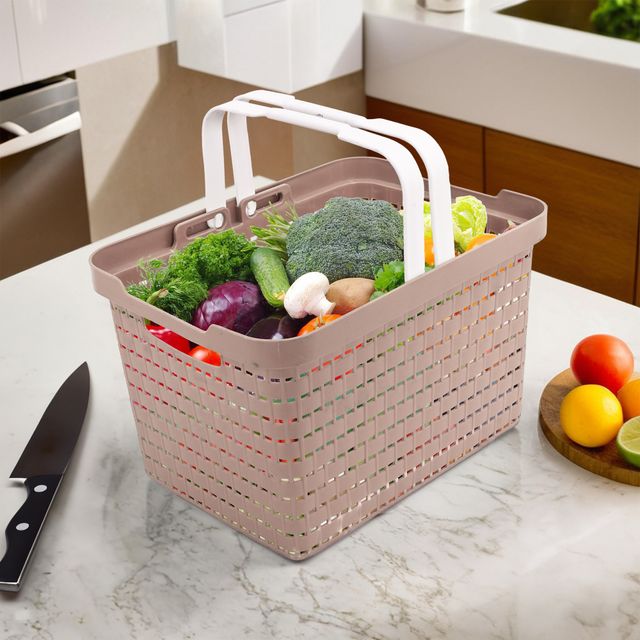Kuber Industries Medium Plastic Storage Baskets | Foldable Baskets for Kitchen & Stationery | Beige