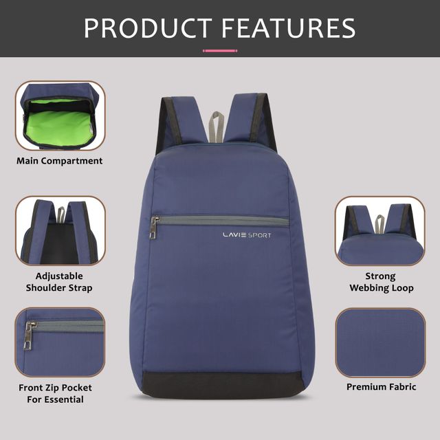 Lavie Sport Unisex Solid Polyester 11 L Top Handle Backpack | Navy