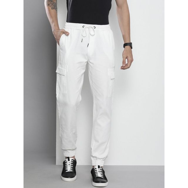 The Indian Garage Co Men's Regular Fit Solid Casual Trouser | White - 34