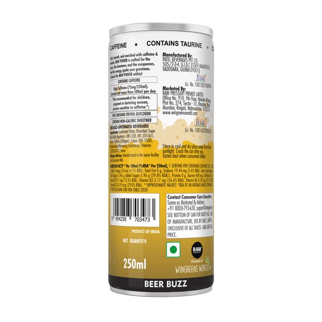 Raw Pressery Power Energy Drink - Beer Buzz 250 ml Combo