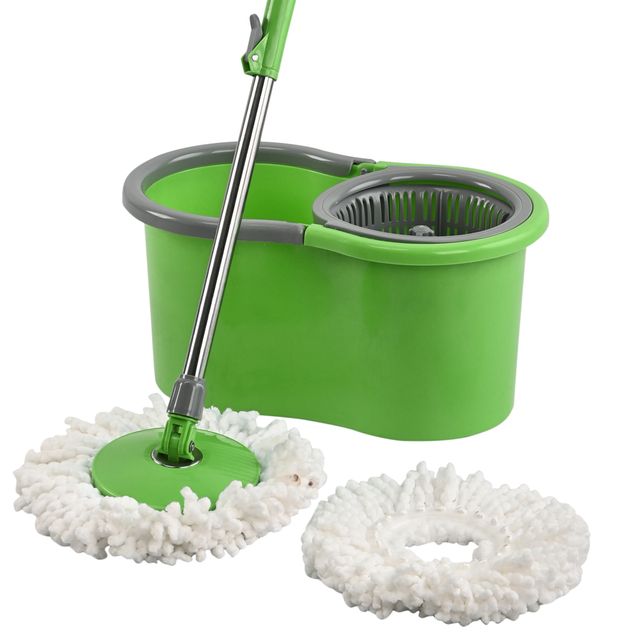 Kuber Industries Plastic Spin Mop Bucket | Floor Cleaner Mopping Set for Home & Office | Green