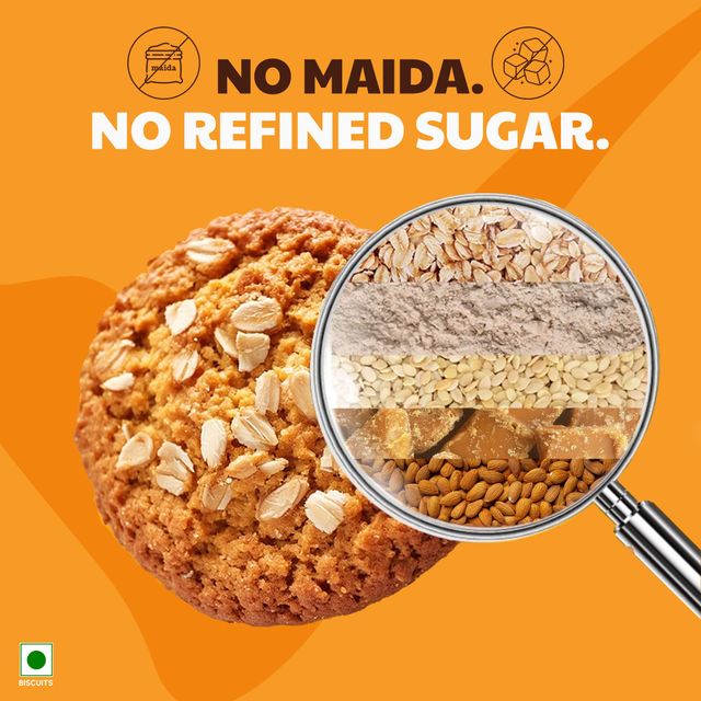 ITC Right Shift Jaggery Oats 0% Maida Cookies | 0% Refined Sugar | With Nuts and Seeds