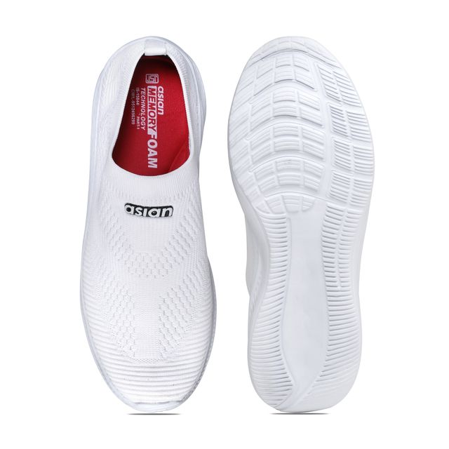 Asian Men s Wind-04 White Laceless Shoes | UK-9