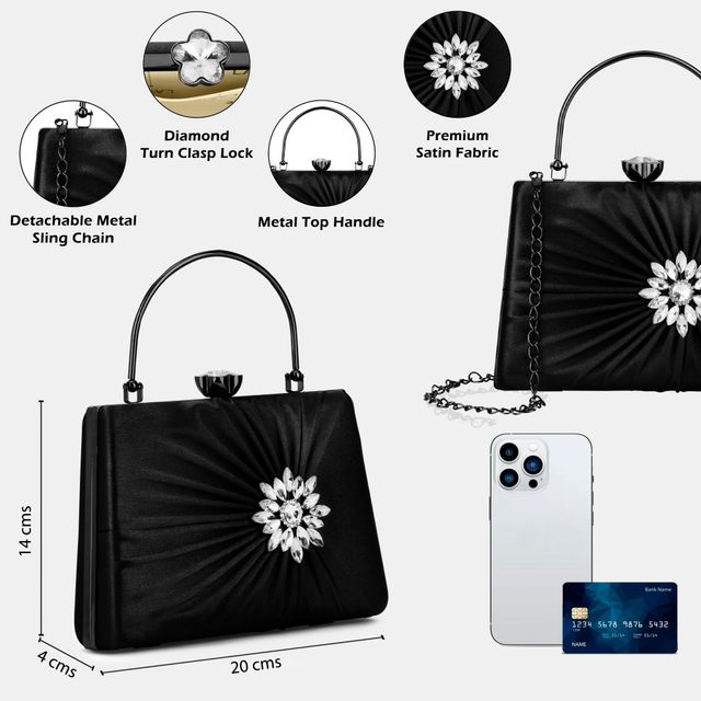 Lavie Women's Ivy Side Brooch Handle Frame Clutch | Black - Small (20 x 4 x 14 cm)