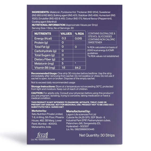 Setu Sleep Restore Melatonin Sleep Supplement Strips For Relaxation (Mint)