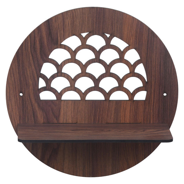 eCraftIndia Brown Round Shape Designer Wooden Wall Shelf