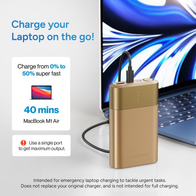 Ambrane 20000mAh 33W Fast Charging Power Bank for Laptop Charging | 1 USB & 2 Type-C | Blue