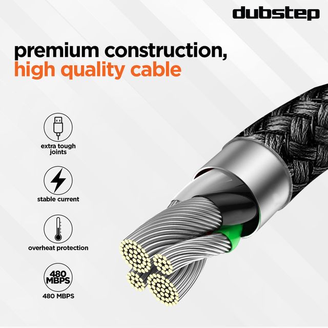 Dubstep Blaze Ultra 30W 3.5A Fast Charging USB A to Type C Cable (Black)