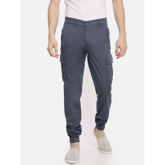The Indian Garage Co Men's Slim Fit Solid Casual Trouser | Blue - 32