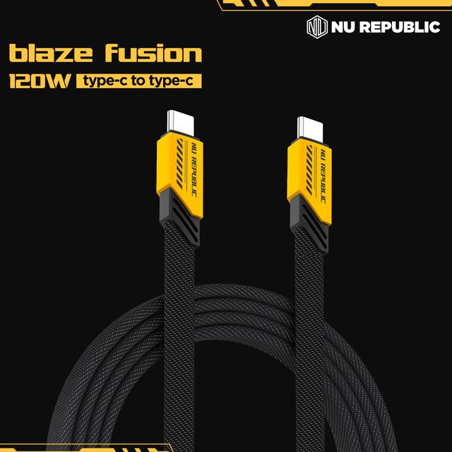Nu Republic Blaze Fusion 120W Type-C to Type-C Cable 1.2 m Supports All Protocols (Yellow)