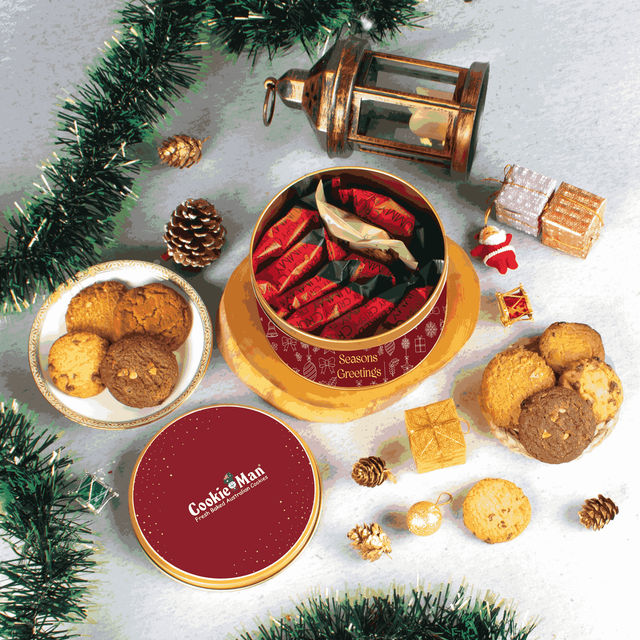 CookieMan Red Assorted Cookies Gift Tin 300 g Combo