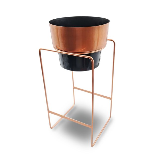 10club Dual Tone Metal Planter With Stand - Copper Black