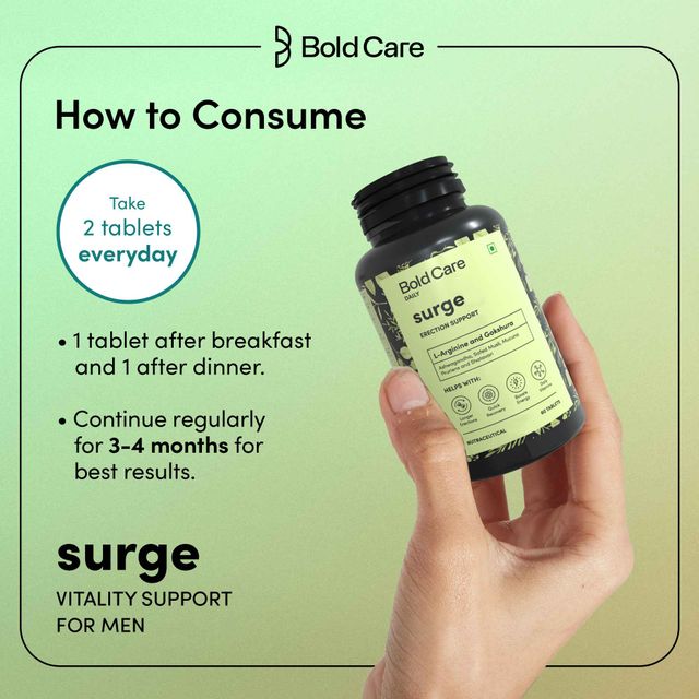 Bold Care Extend Delay Spray With Lidocaine 10% (20g) & Bold Care Surge - L Arginine & Gokshura Tablets - Energy Booster Supplements For Men (60pc) Combo