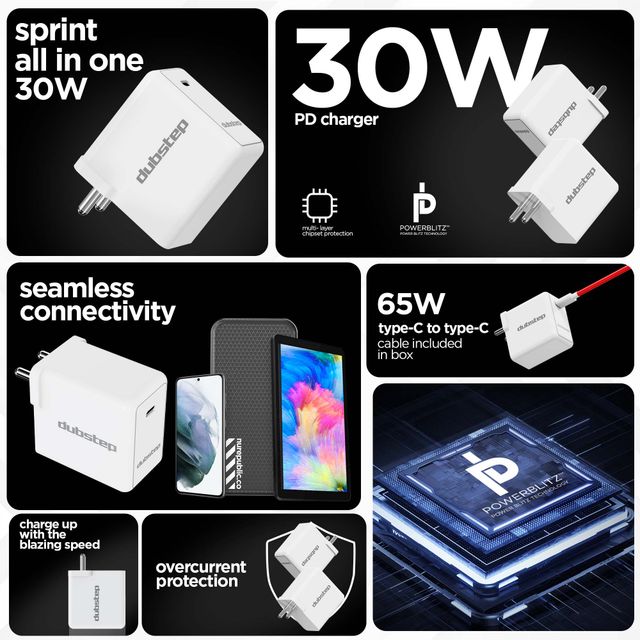 Dubstep All In One 30W 6A Fast Charging Adapter With Cable (Type-C To Type-C)