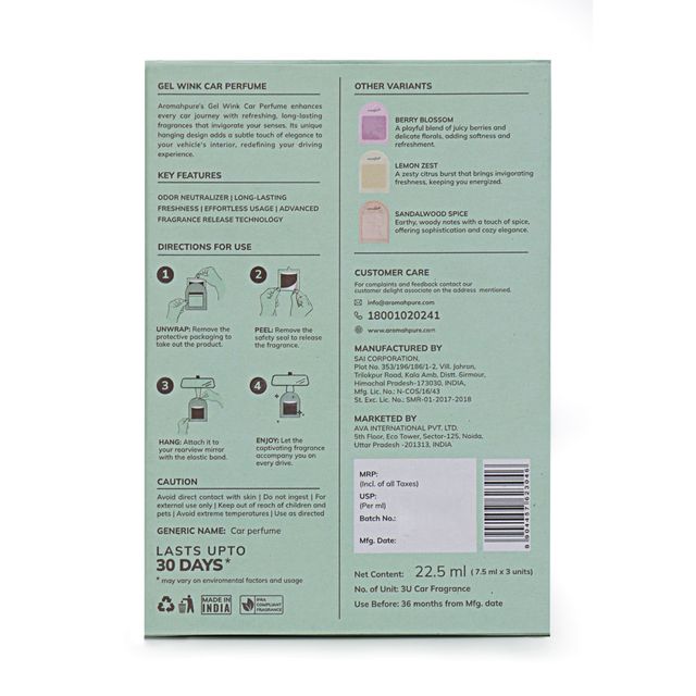 Aromahpure Gel Wink Car Perfume - Lavender | Musk | Aqua | Pack of 3 | Long-Lasting | 30 Days 23 ml X 2 Combo