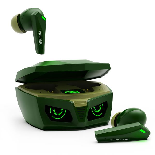 Triggr Earbuds Kraken X1 Plus Dual Pairing | Battery Display | Quad ENC | 70Hr | Jungle Green
