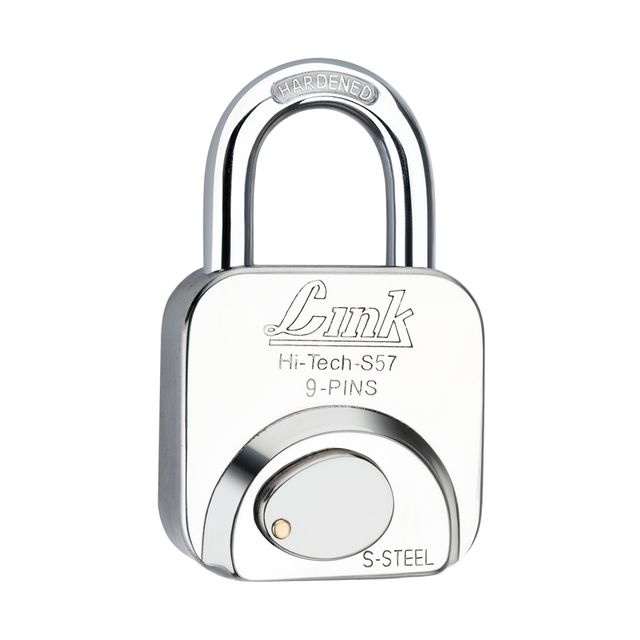 Link Stainless Steel Hi-Tech S-57mm Padlock with Hardened Shackle & 3 Brass Keys