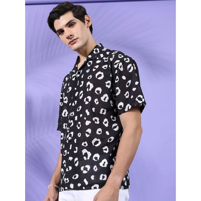 The Indian Garage Co Men's Relaxed Fit Animal Printed Casual Shirts | Black - S