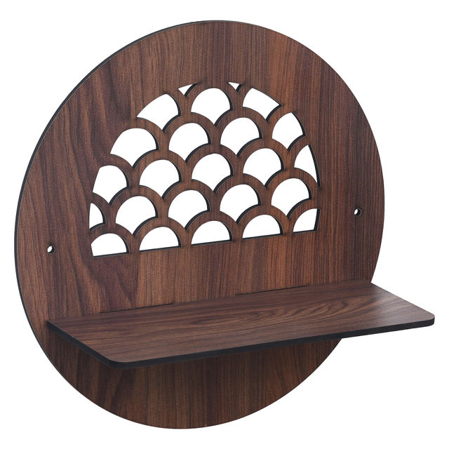 eCraftIndia Brown Round Shape Designer Wooden Wall Shelf