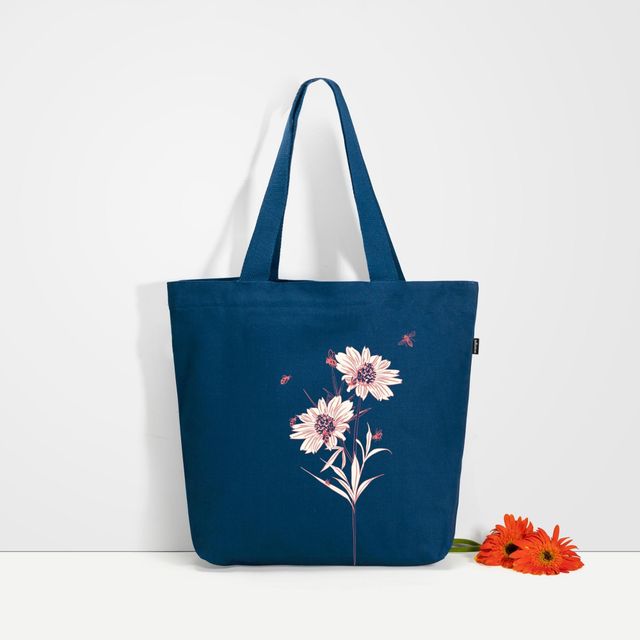 Ecoright Women's Floral Cotton 16 L Double Handle Tote Bag | Blue - Standard