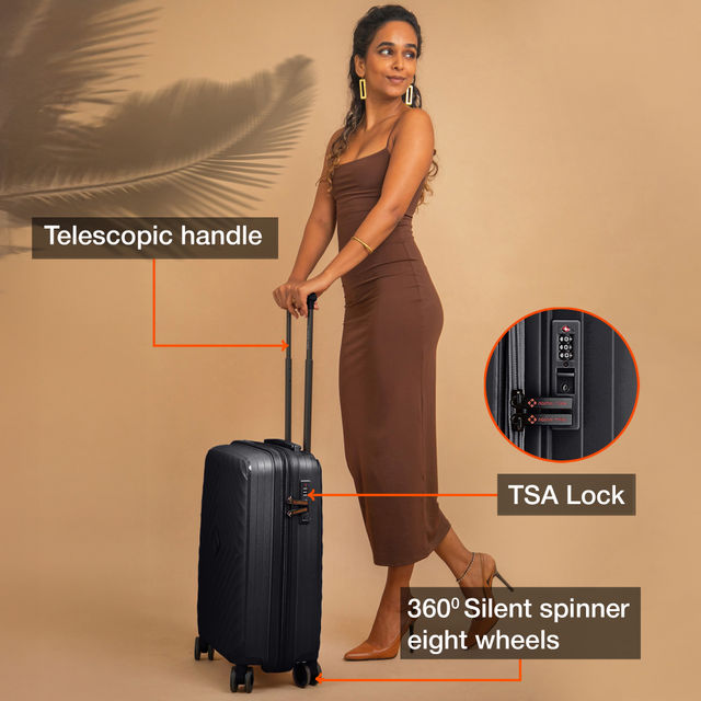 Nasher Miles Antwerp Cabin Expander Hard Sided Polypropylene 20 Inch|55 cm Trolley Bag - Black