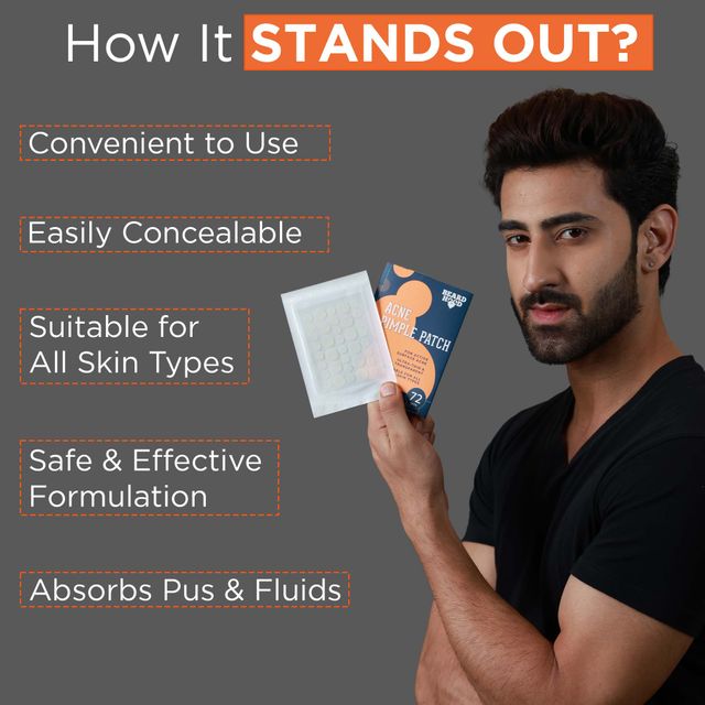 Beardhood Acne Pimple Relief Patches For Active Surface Acne, Hydrocolloid, Invisible & Waterproof