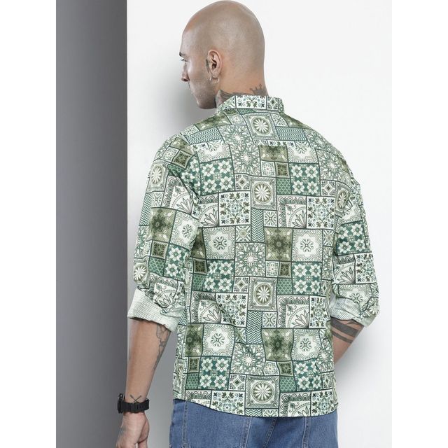 The Indian Garage Co Men's Regular Fit Indie Printed Casual Shirts | Teal Green - M