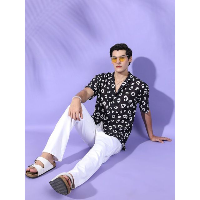The Indian Garage Co Men's Relaxed Fit Animal Printed Casual Shirts | Black - S