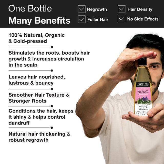 Soulflower Organic Rosemary Lavender Healthy Hair Oil For Hair Growth And Hair Fall Control
