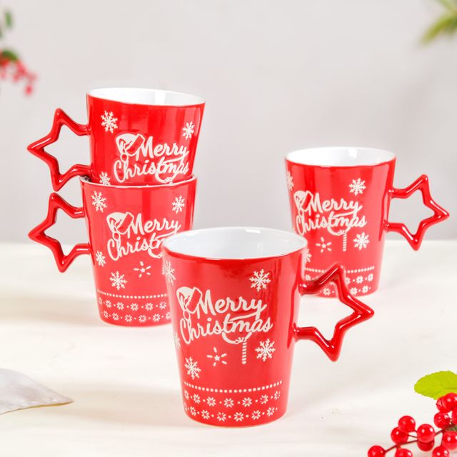 Nestasia Merry Christmas Set of 4 Cups With Star Handle Red 300ml