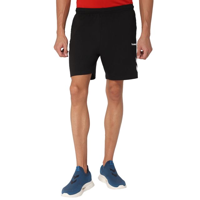 hummel Men's Ray Solid Regular Fit Cotton Poly Shorts with Zipper Pockets | Black - S