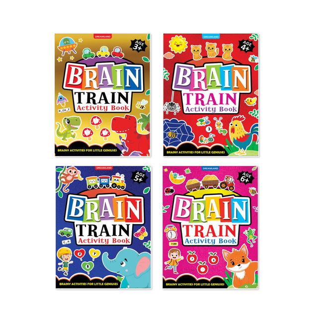 Dreamland Brain Train Activity Books Set of 4 - With Colouring Pages, Mazes, Puzzles and Word searches Activities, 256 Pages