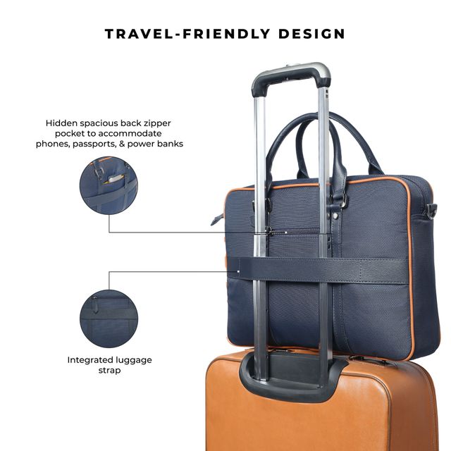 EUME Unisex Nylon 11 L Messenger Bag | Navy Blue and Tan
