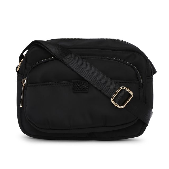 Accessorize London Women's Faux Leather Megan Nylon Large Sling Bag | Black