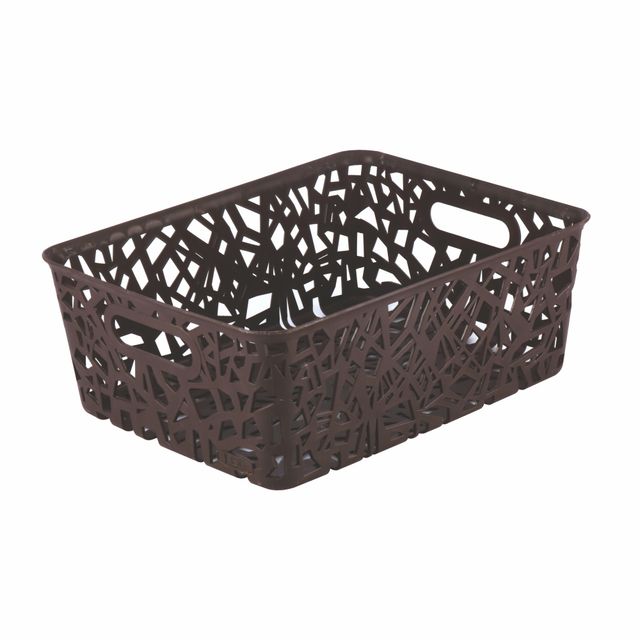 Flair Zig Zag Plastic Multi Purpose Storage Basket | 1 pc Small | Brown