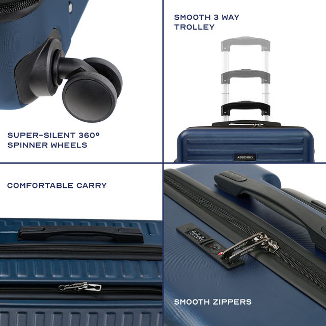 Assembly Stark Cabin Hard Luggage Polycarbonate Trolley with Packing Oraganiser - Blue