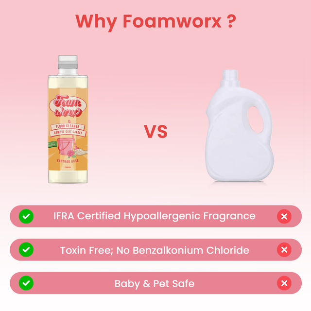 Foamworx Front Load Liquid Detergent - Himalayan Wildflower (800ml) & Foamworx Floor Cleaner - Kannauj Rose (800ml) Combo