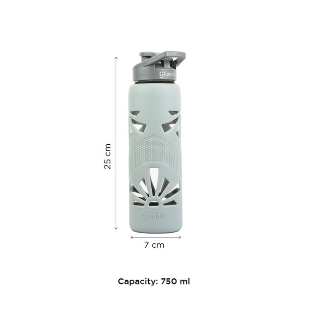 Glasafe Clear Grip Borosilicate Glass Bottle With Protective Silicone Sleeve (Soothing Slate) 750Ml
