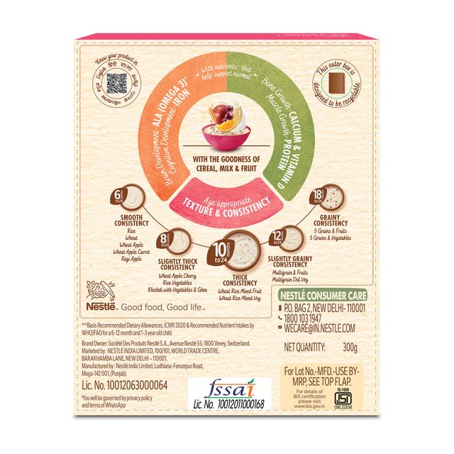 Nestle CERELAC Wheat Rice Mixed Fruit Baby Food Cereal (No Refined Sugar, 10 -24 Months)