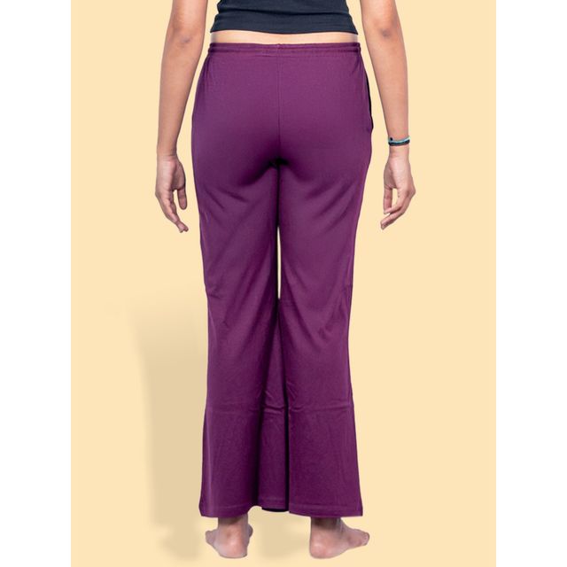 Kryptic Women's Cotton Solid Baggy Fit Flared Pyjama | Burgundy - S