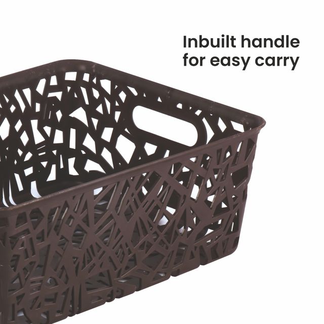 Flair Zig Zag Plastic Multi Purpose Storage Basket | 1 pc Small | Brown